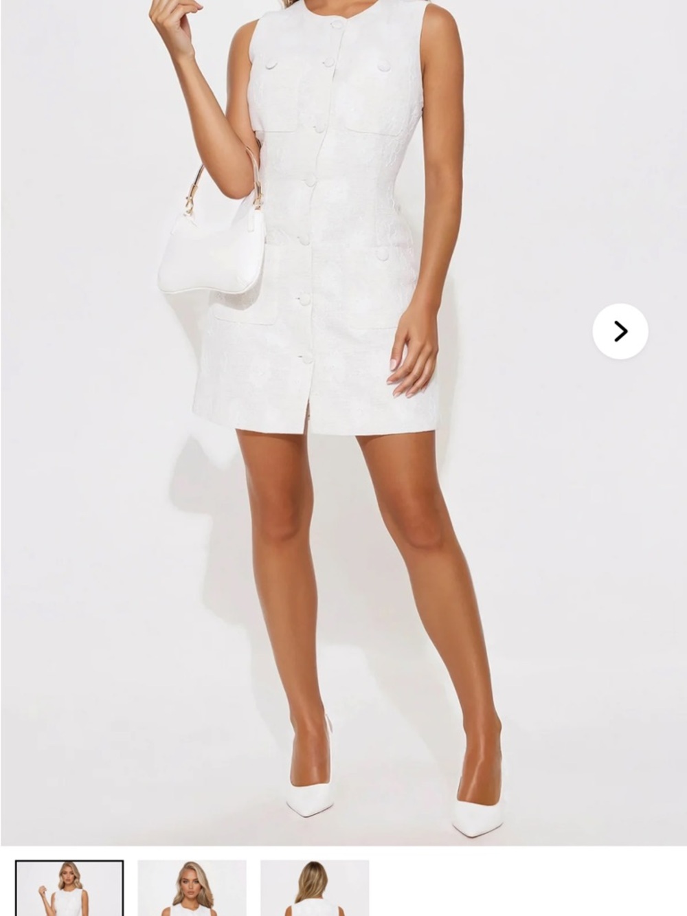 Fashion Nova White Sleeveless Button-Front Mini Dress